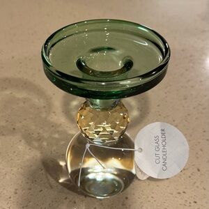 Green and Gold Glass Candleholder